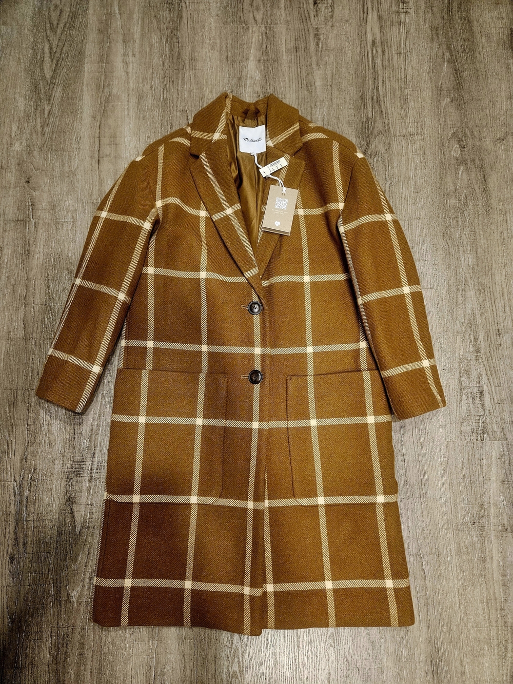NWT XS Madewell Windowpane Elmcourt Coat in Insuluxe Fabric
